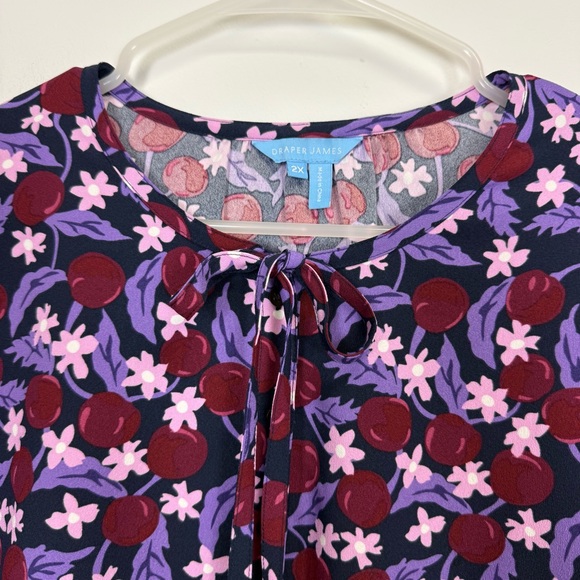 Draper James Roseanna Shift Dress Womens 2X Plum Floral Button Tie Ditsy - Picture 4 of 12